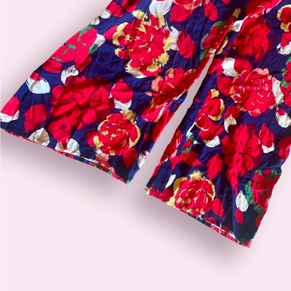 Vintage Printed Wide Leg Red Floral Pants Smocked Waistband Women’s Size Medium - Picture 4 of 7